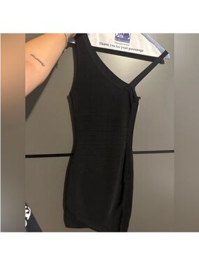 Marciano Black Asymmetric One-Shoulder Bodycon Bandaid Dress